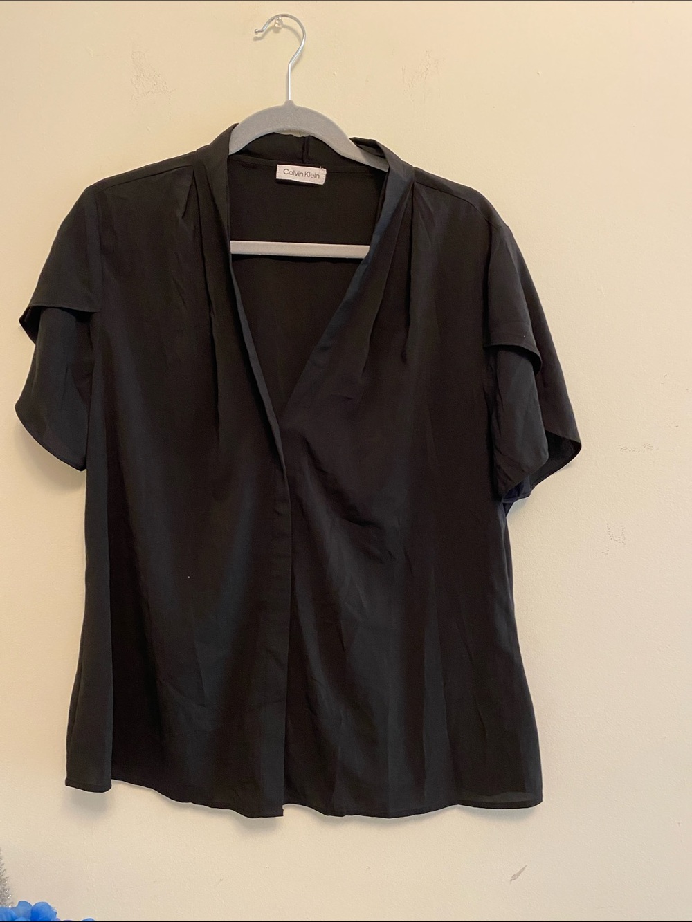 Calvin Klein Black Short-Sleeve V-Neck Wrap Blouse